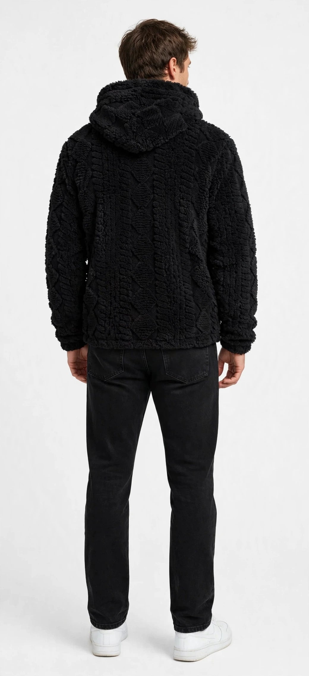 Jacquard Plush Zip-Up Hoodie Cardigan – Men's