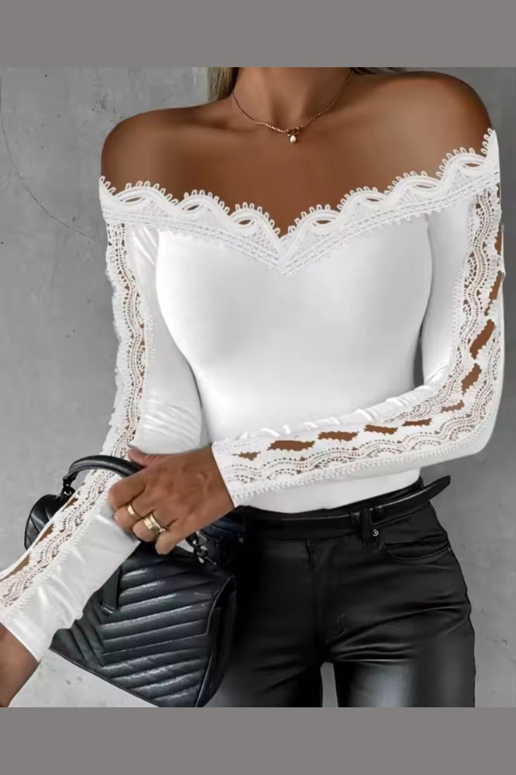 Off-Shoulder Hollow Lace Blouse – Women's Cutout Lace Top - GLITCH-BELLE