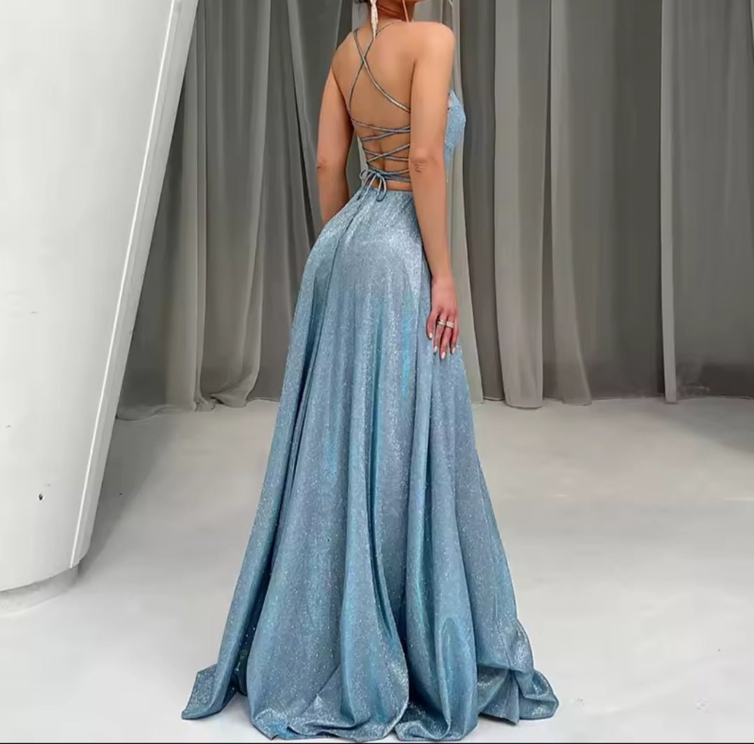Women's Evening Dress 2025 - Suspender Backless High Split Party Banquet Dress - GLITCH - BELLE