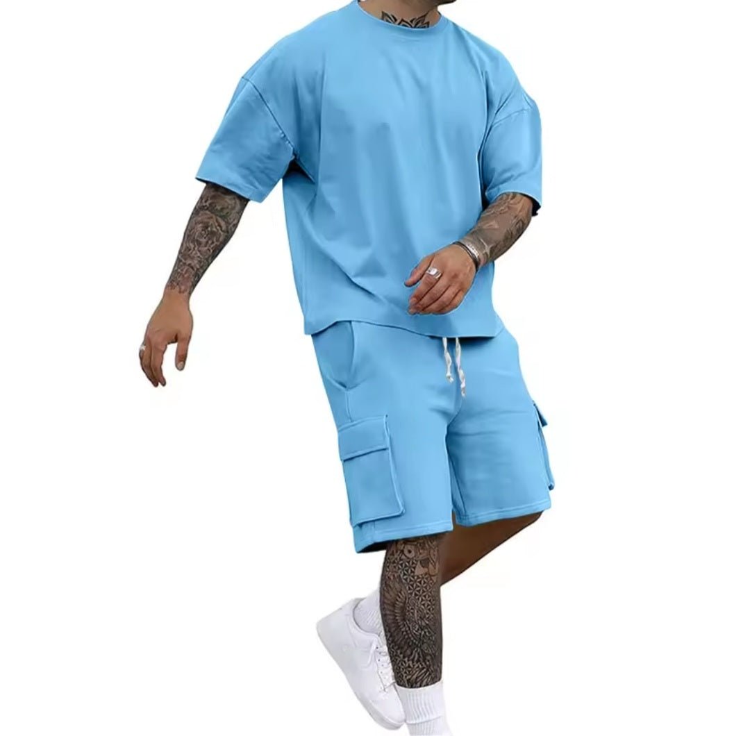 Summer Men's Casual Sporty T-Shirt Shorts Set - GLITCH - BELLE