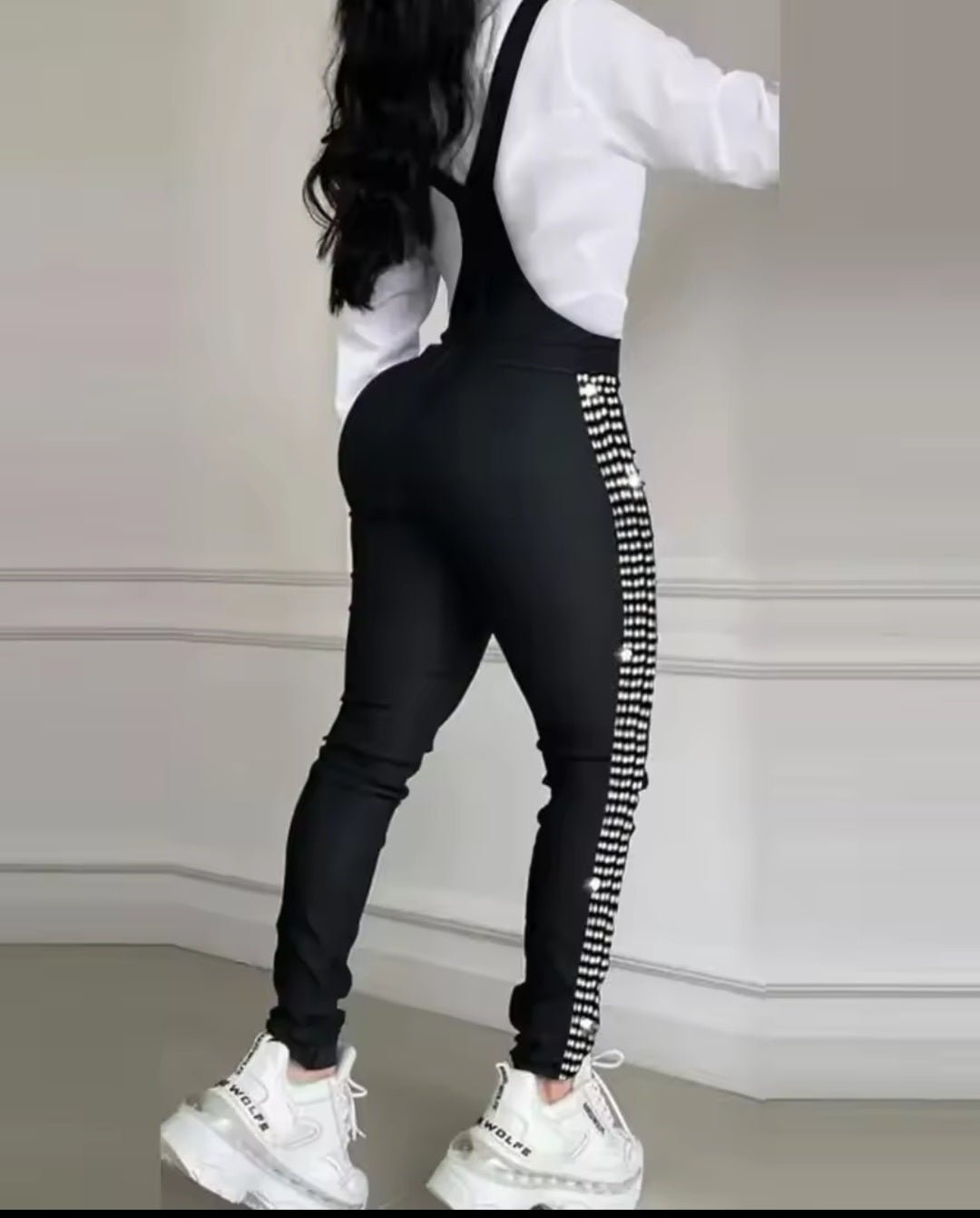 Women's Rhinestone Buckled Suspender Jumpsuit - GLITCH - BELLE
