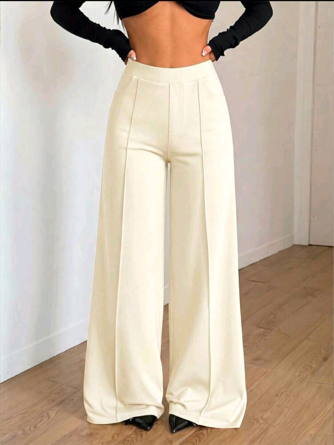 Women's High-Waist Wide Leg Pants – Elastic Waist, Real Pockets, Quiet Luxury