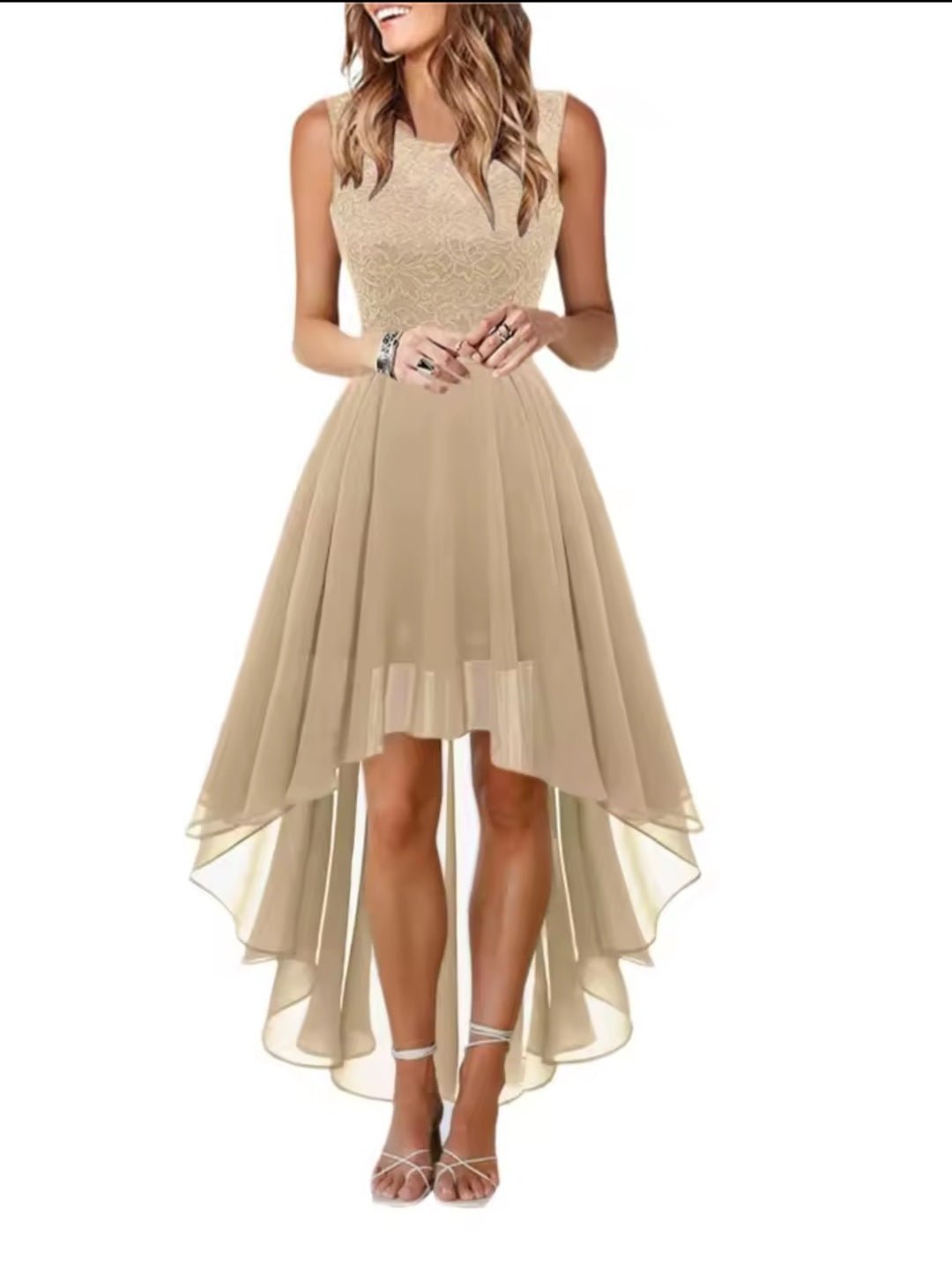 Elegant High - Waisted Chiffon High - Low Dress - Wedding Guest Formal - GLITCH - BELLE