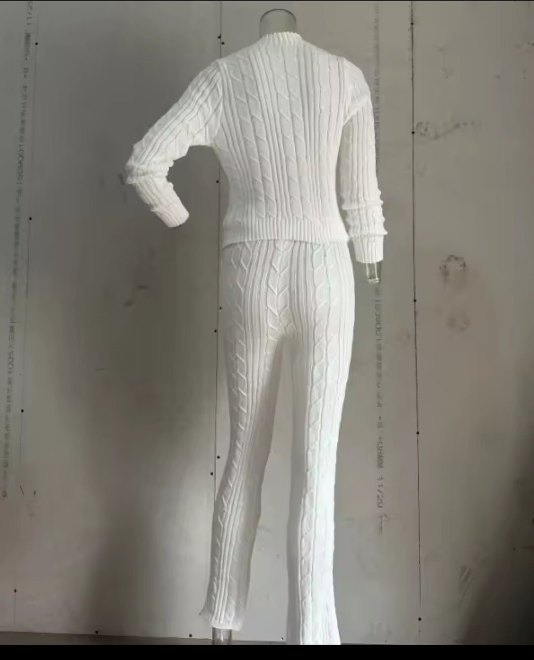 Knitted Women's Slim Long Slee Sweater 2 - Piece Set –ve Crop Top & Pants Suit - GLITCH - BELLE