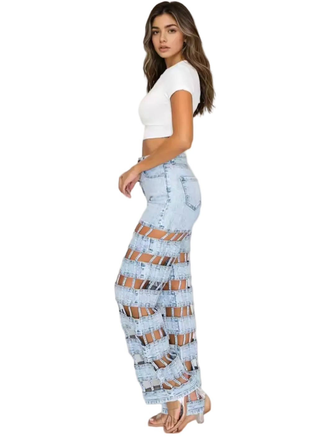 Fashion Hollow Out Denim Pants – High Waist Wide Leg Streetwear Jeans