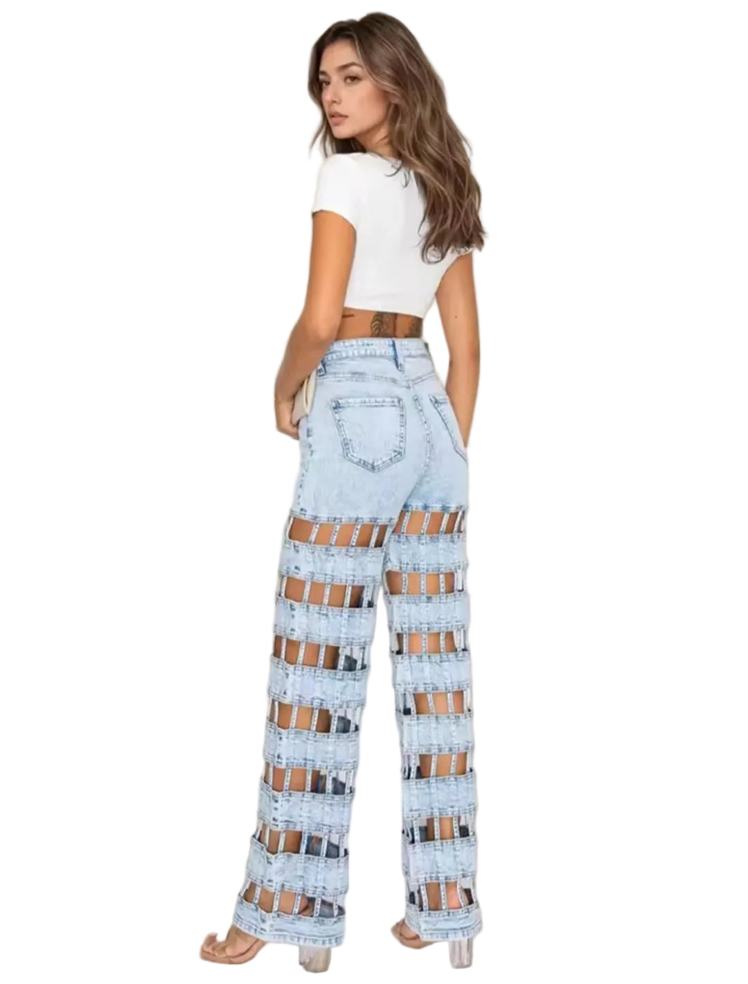 Fashion Hollow Out Denim Pants – High Waist Wide Leg Streetwear Jeans