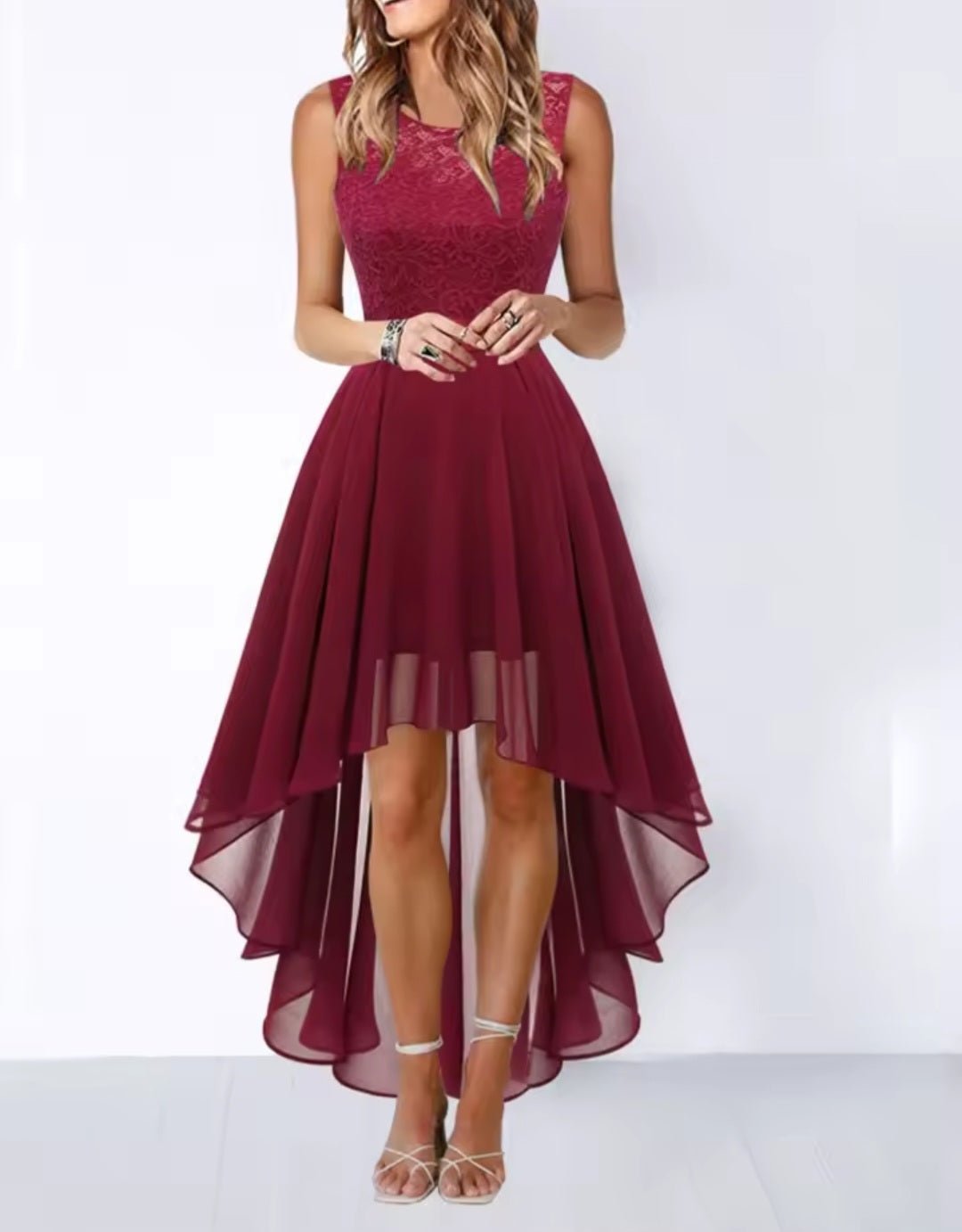 Elegant High - Waisted Chiffon High - Low Dress - Wedding Guest Formal - GLITCH - BELLE
