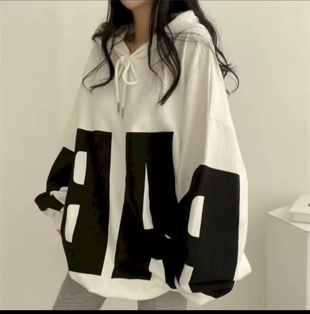 Fashion Letter Print Oversized Hoodie – Women's Street Sports Casual Loose Hooded Pullover Top 2025 - GLITCH - BELLE