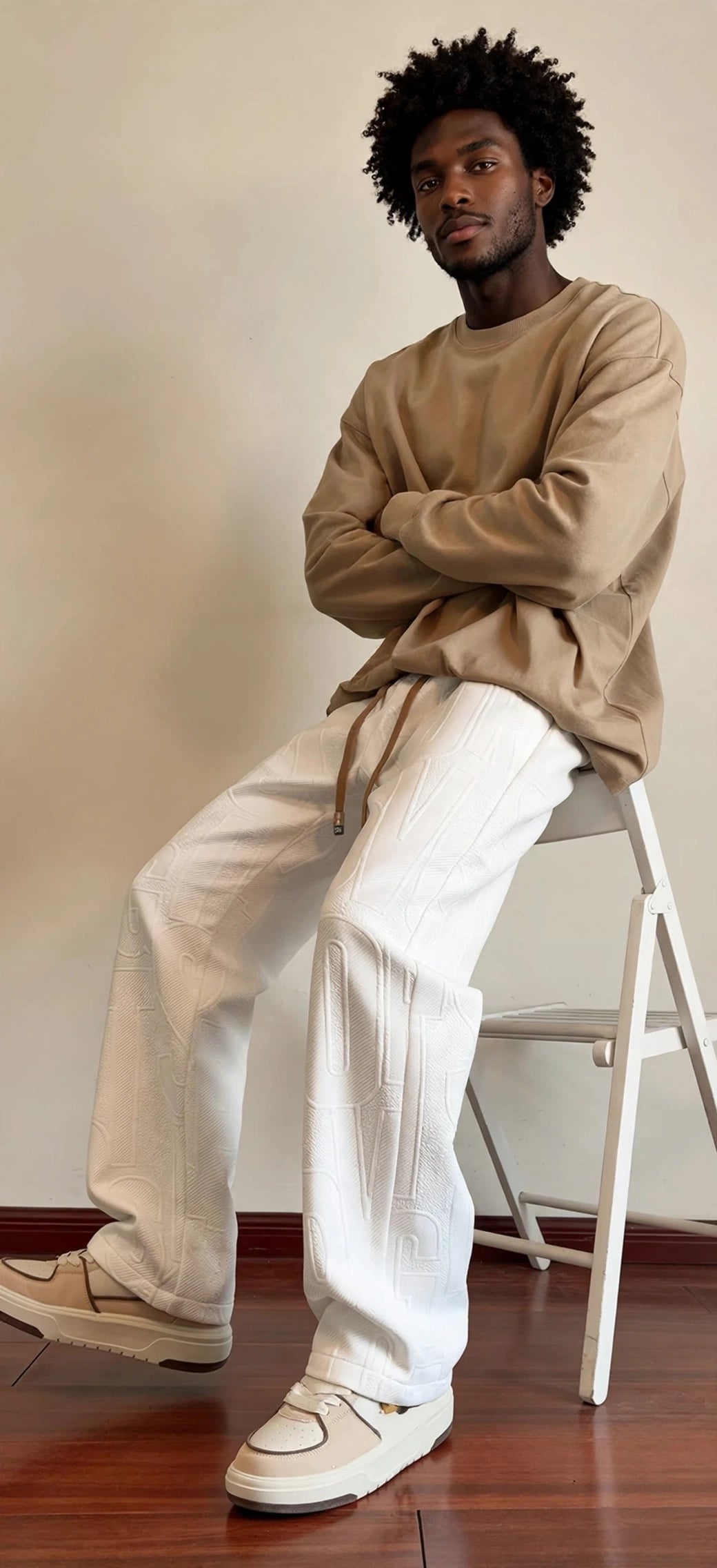 Men's Straight Leg Jacquard Trousers – Elastic Waist Casual Pants