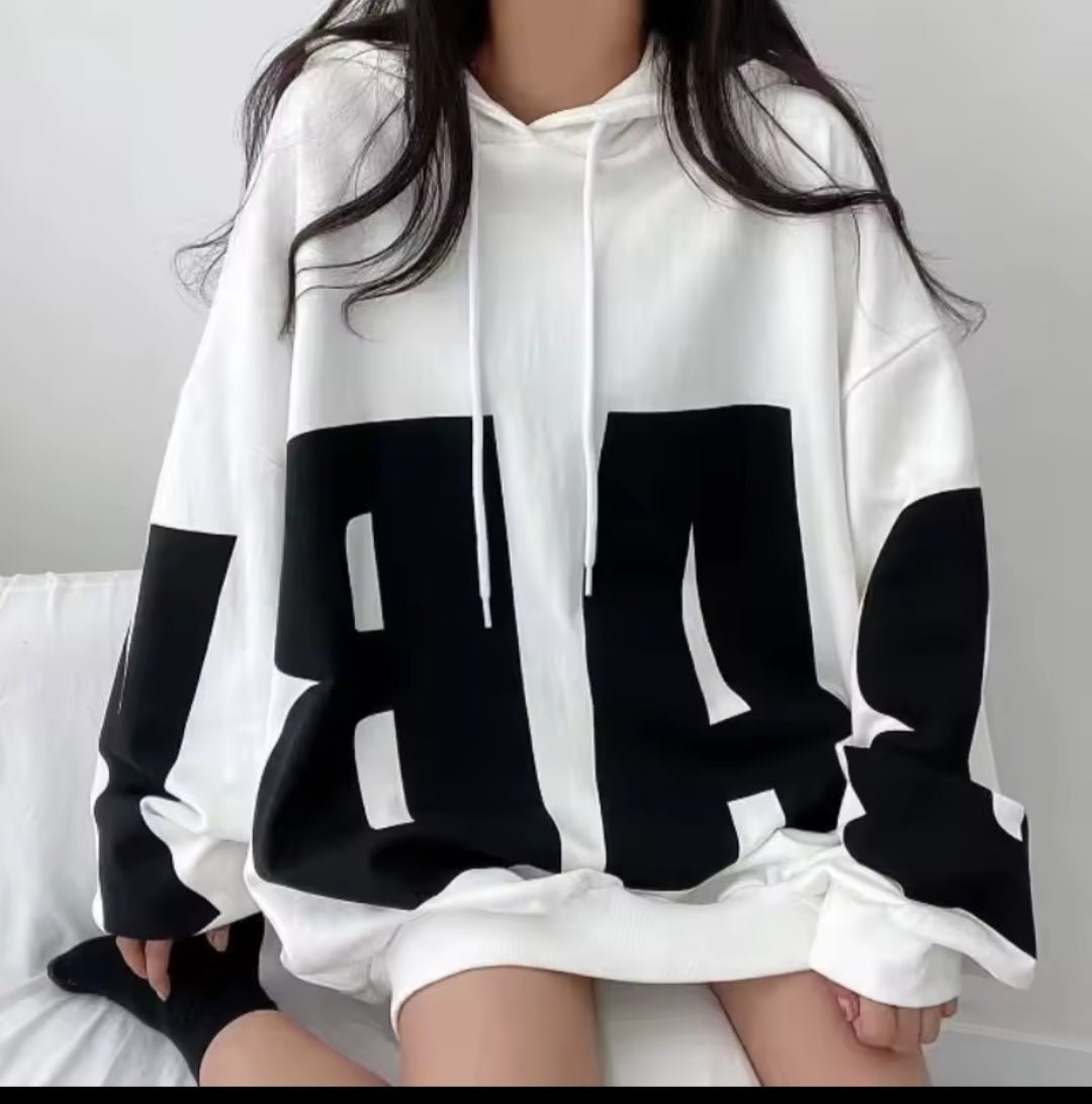 Fashion Letter Print Oversized Hoodie – Women's Street Sports Casual Loose Hooded Pullover Top 2025 - GLITCH - BELLE