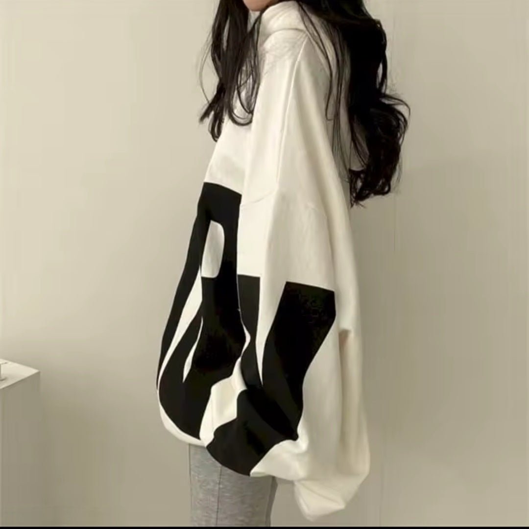 Fashion Letter Print Oversized Hoodie – Women's Street Sports Casual Loose Hooded Pullover Top 2025 - GLITCH - BELLE