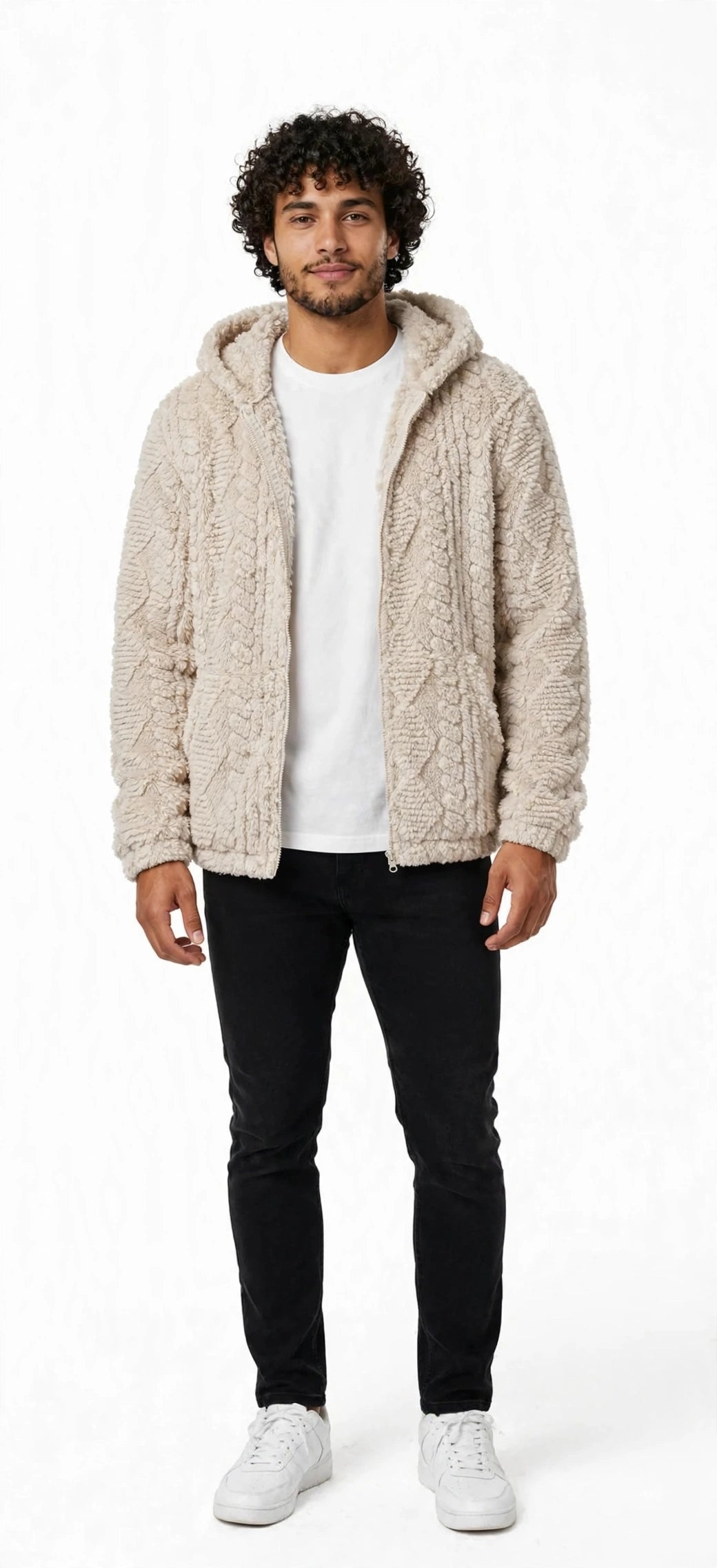 Jacquard Plush Zip-Up Hoodie Cardigan – Men's
