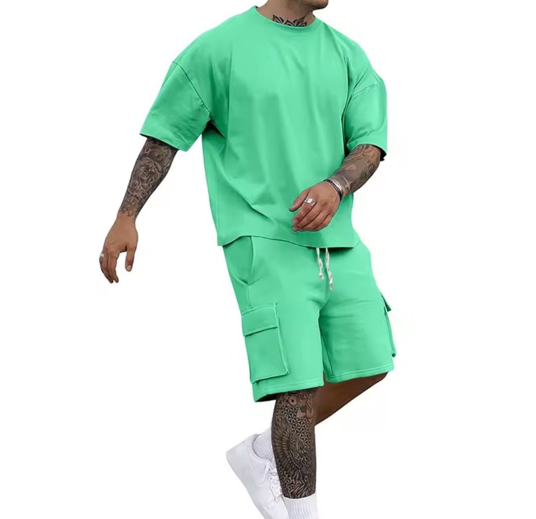 Summer Men's Casual Sporty T-Shirt Shorts Set - GLITCH - BELLE