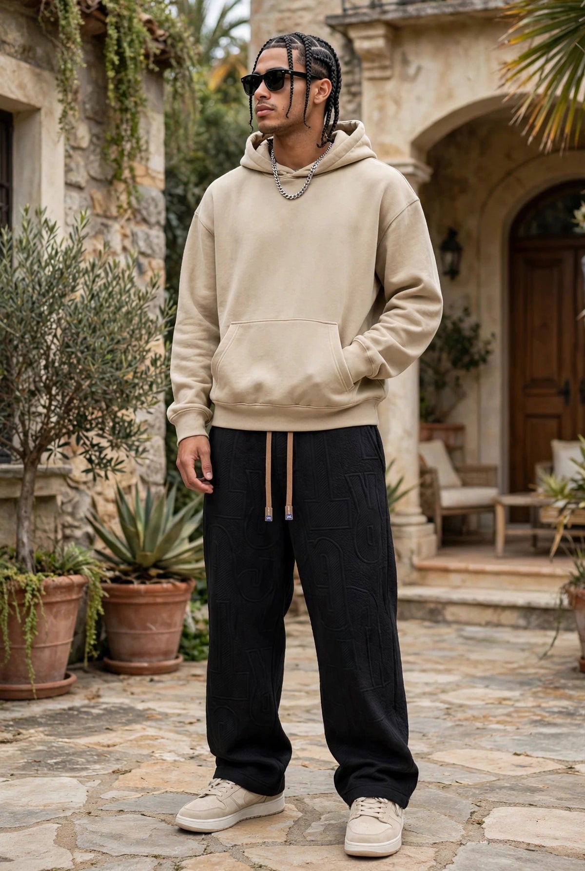 Men's Straight Leg Jacquard Trousers – Elastic Waist Casual Pants
