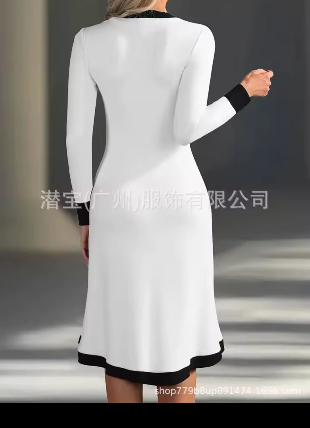 Color - Block Button V - Neck Long Sleeve Slim Maxi Dress – Women's Elegant Office Dress 2026 - GLITCH - BELLE