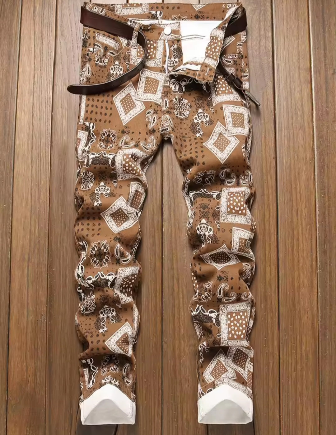 Bandana Print Slim Fit Ripped Jeans – Men's Streetwear Denim