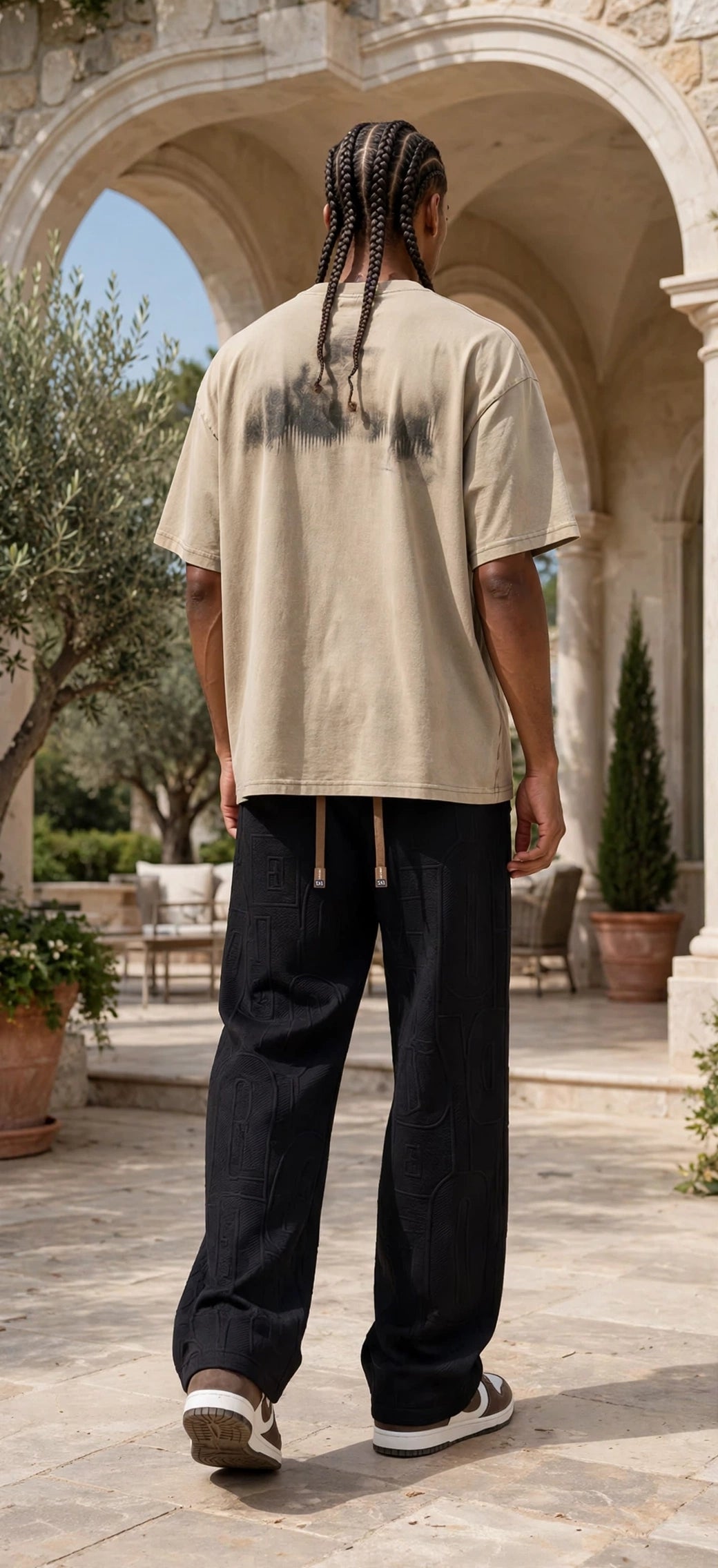 Men's Straight Leg Jacquard Trousers – Elastic Waist Casual Pants