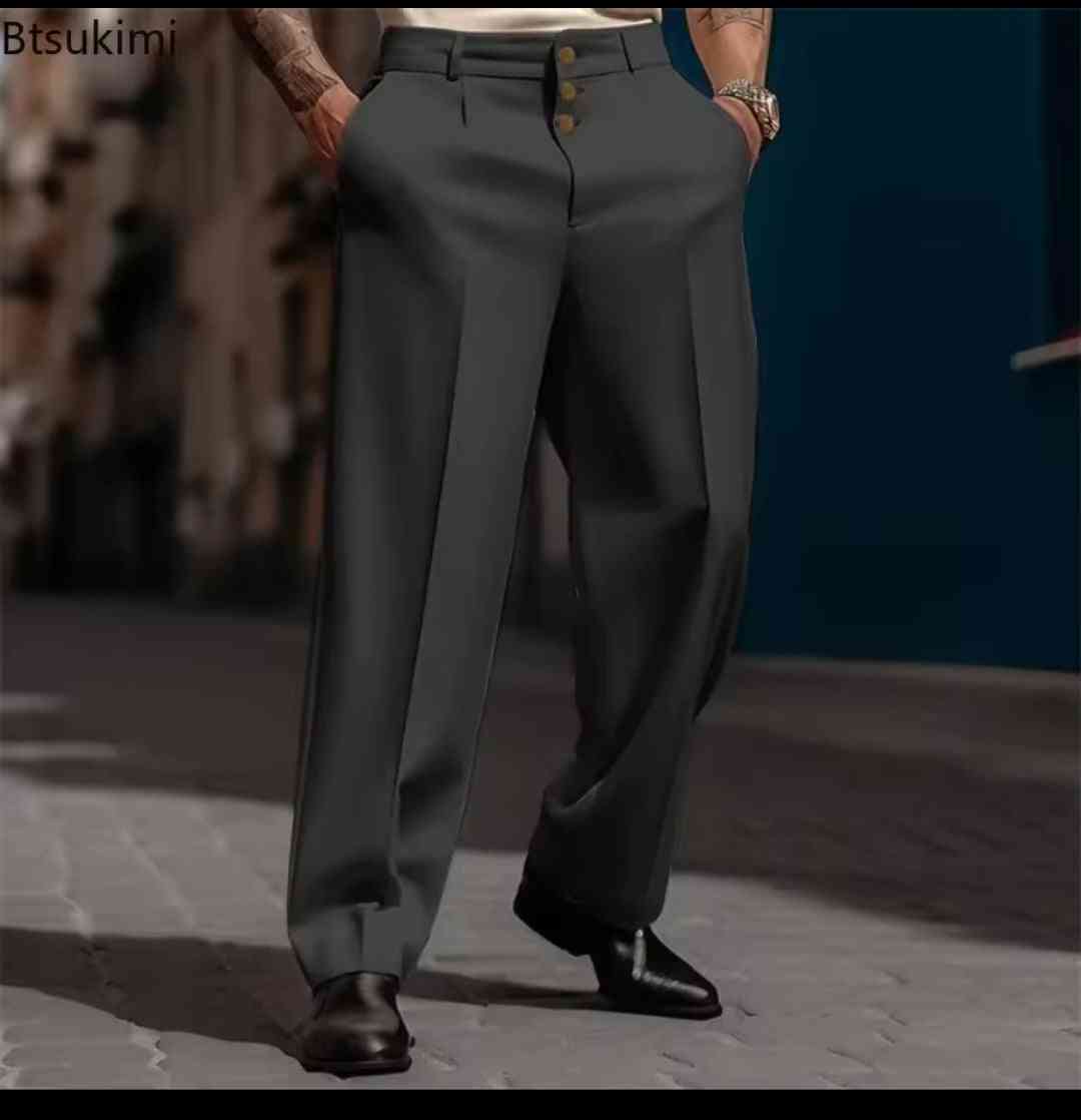Men's Formal Straight - Leg Dress Pants – Three - Button Solid Trousers - GLITCH - BELLE