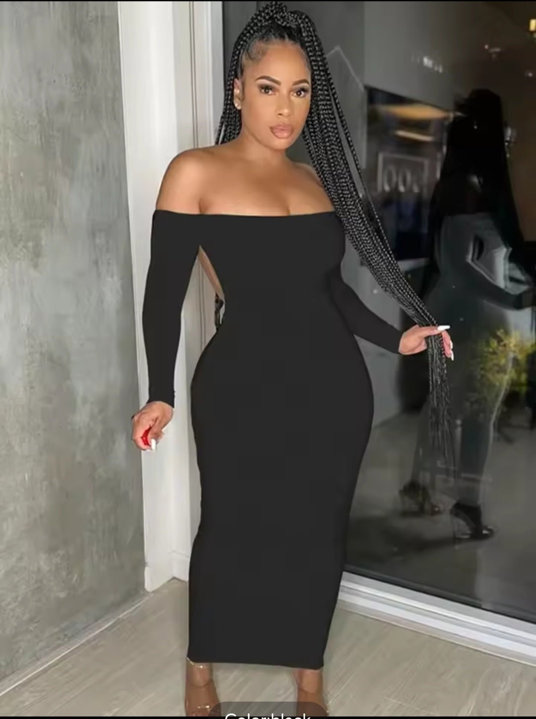 Sexy Deep V Backless Pleating Slim Bodycon Long Dress - GLITCH - BELLE