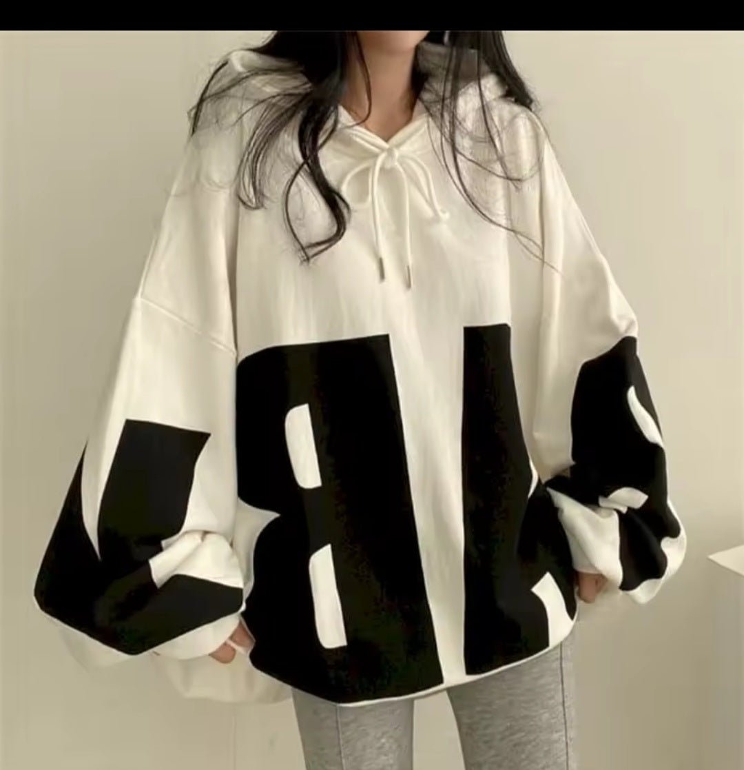 Fashion Letter Print Oversized Hoodie – Women's Street Sports Casual Loose Hooded Pullover Top 2025 - GLITCH - BELLE