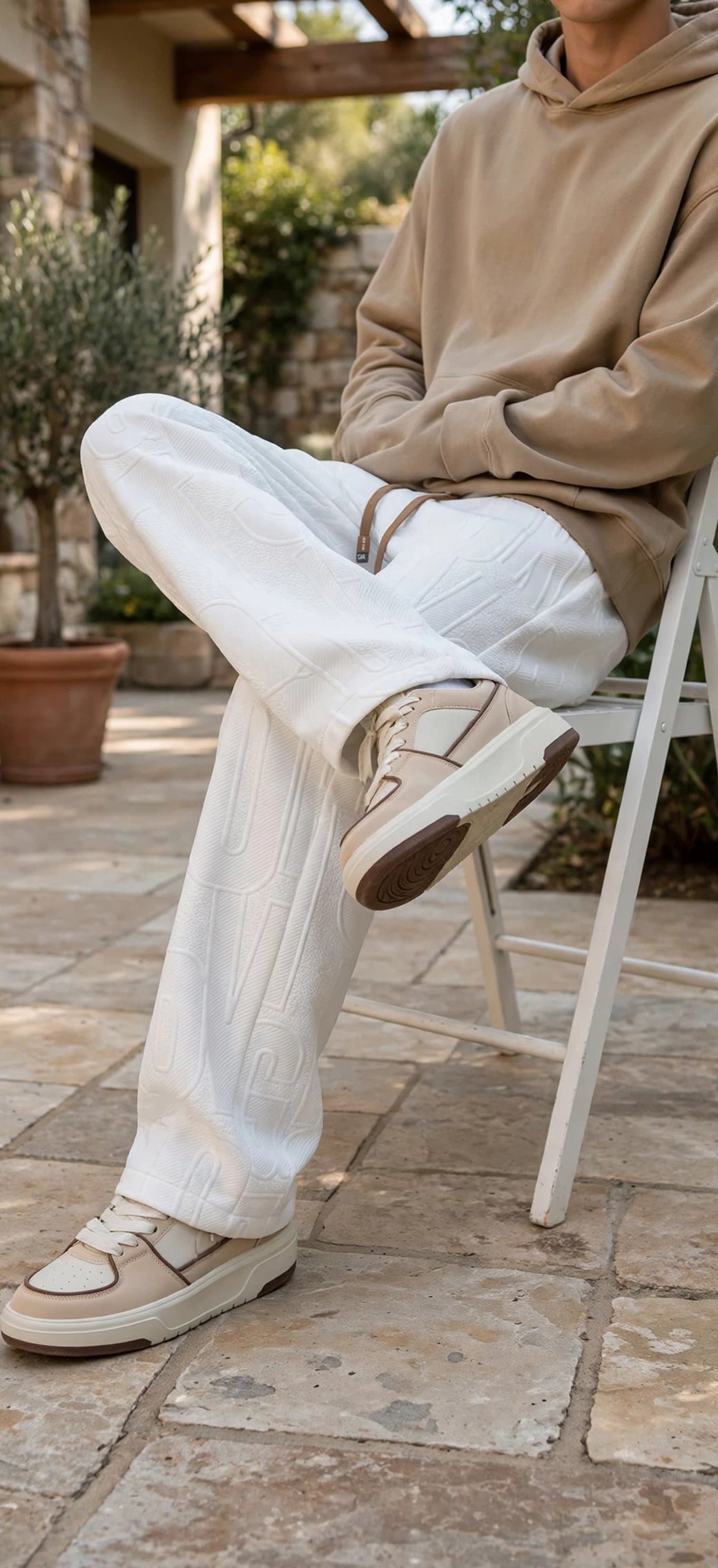 Men's Straight Leg Jacquard Trousers – Elastic Waist Casual Pants