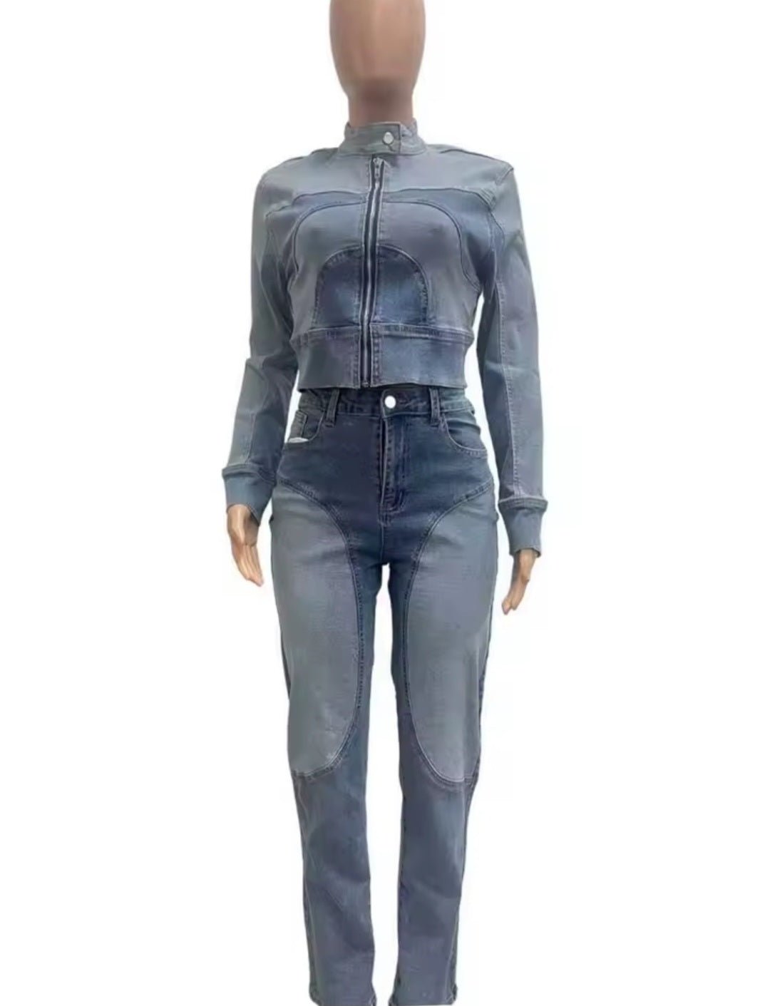 Streetwear Denim Two - Piece Set – Jacket & Trousers - GLITCH - BELLE
