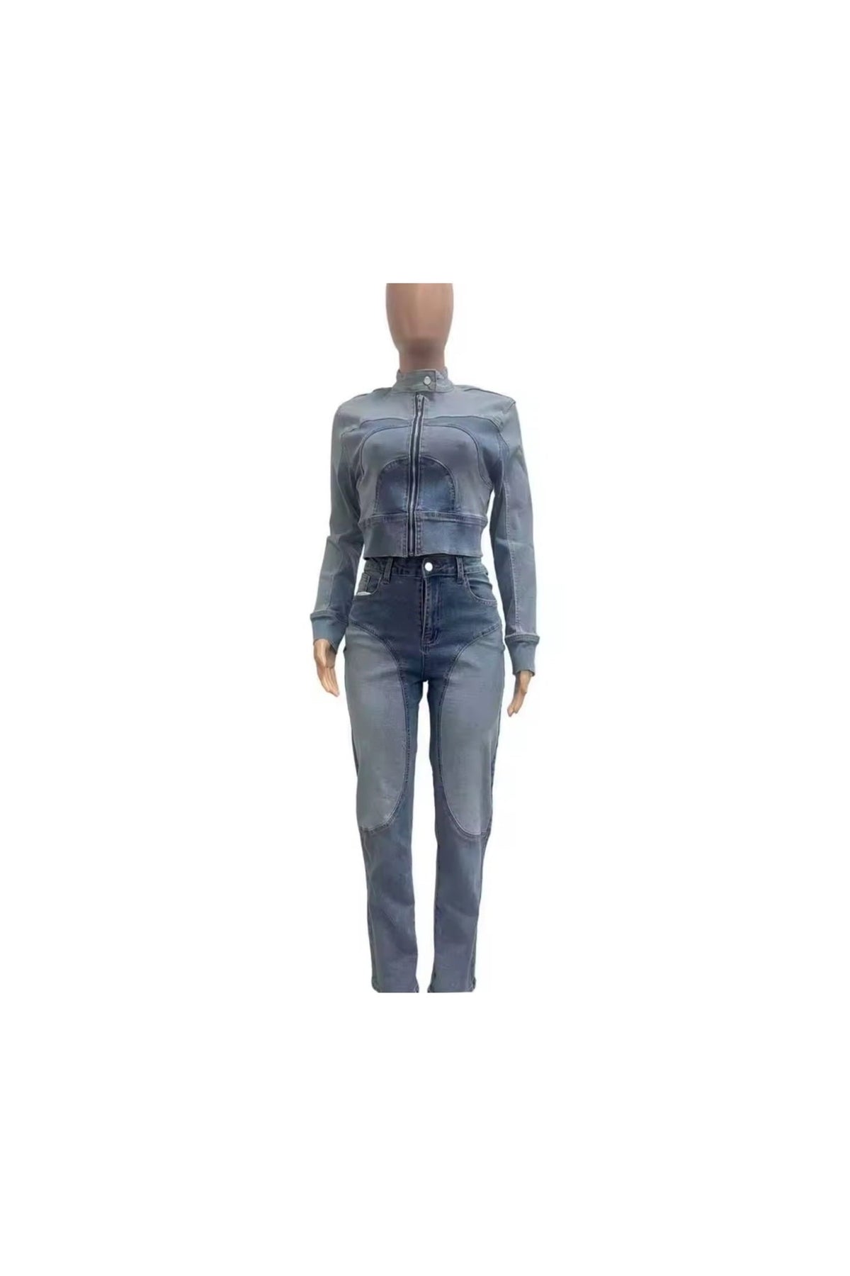 Streetwear Denim Two-Piece Set – Jacket & Trousers - GLITCH-BELLE