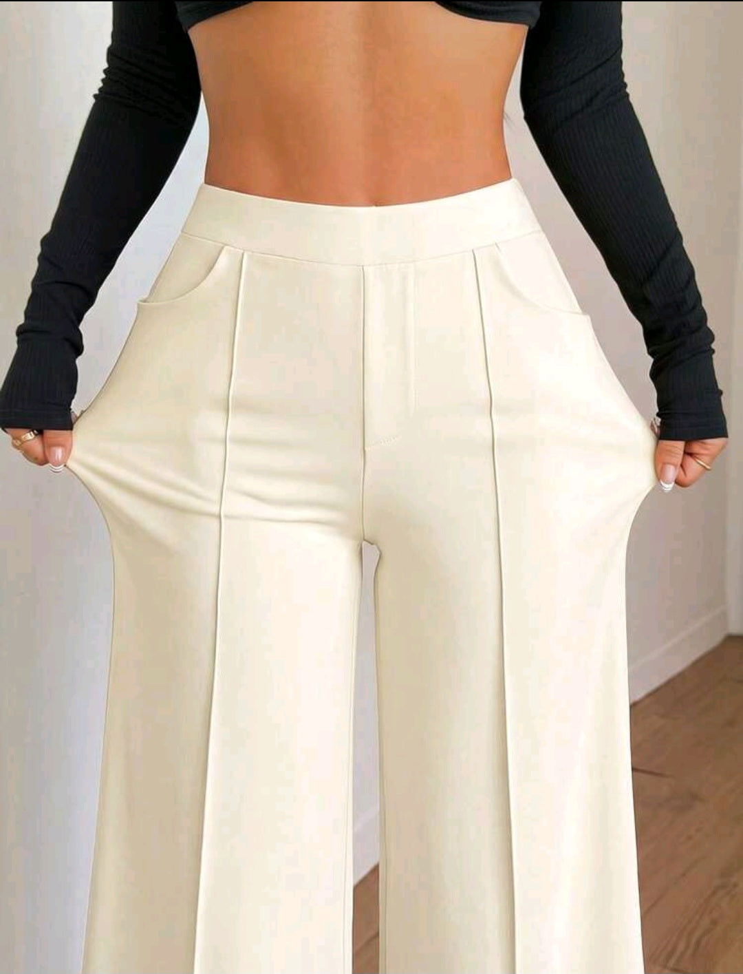 Women's High-Waist Wide Leg Pants – Elastic Waist, Real Pockets, Quiet Luxury