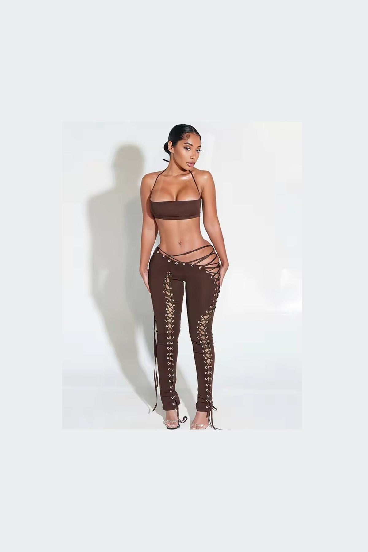 Midnight Lace-Up 2-Piece Set | Halter Camisole & Hollow Pants - GLITCH-BELLE