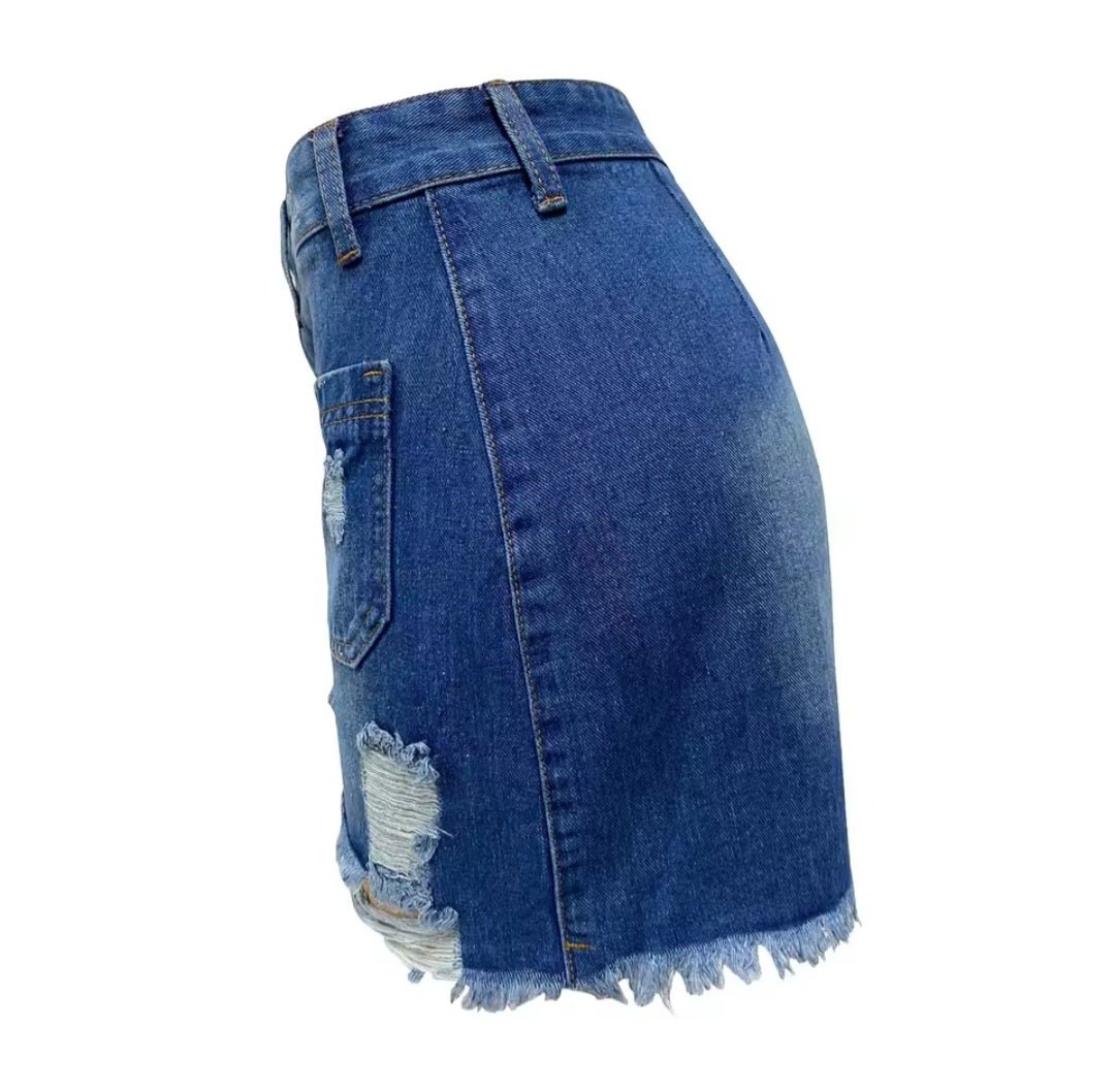Women's Ripped Bodycon Denim Mini Skirt - GLITCH - BELLE