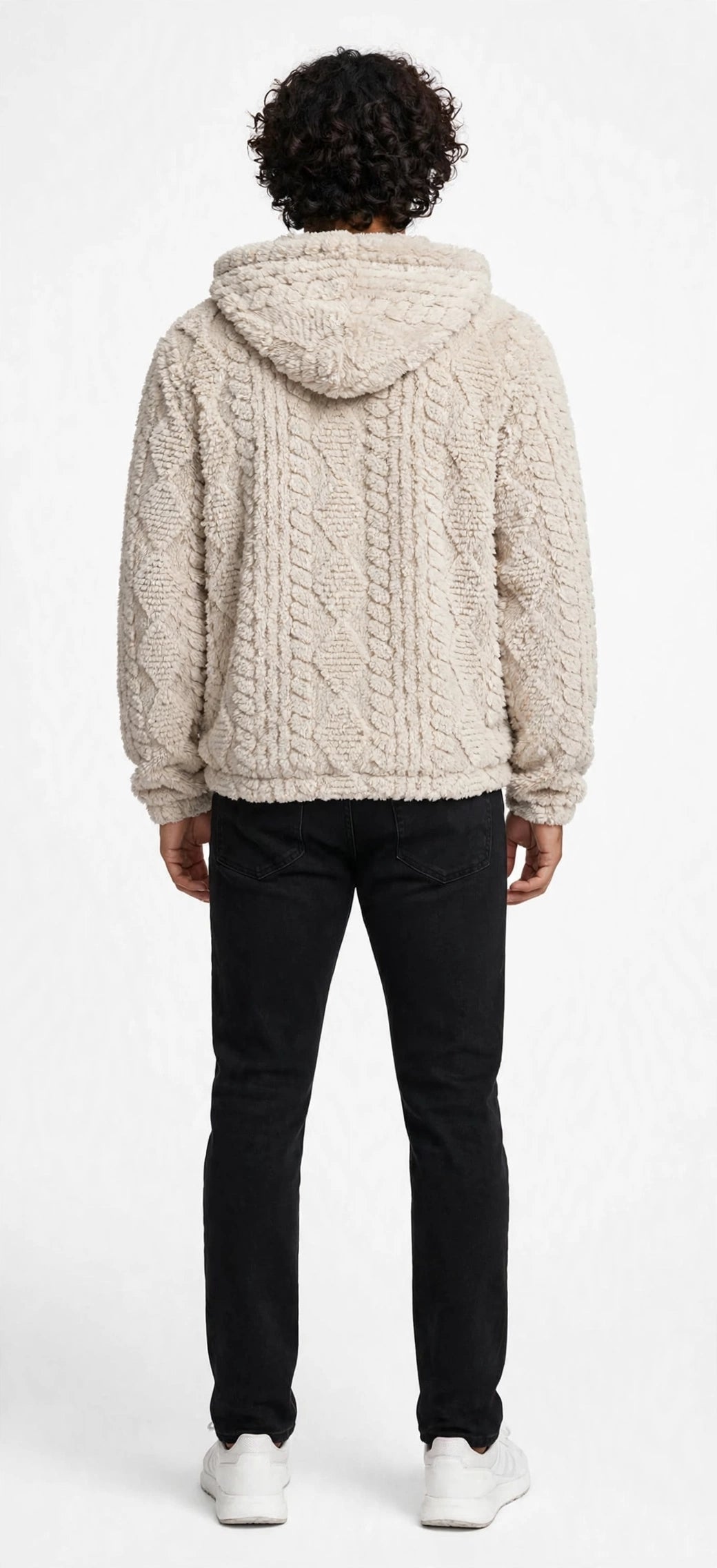 Jacquard Plush Zip-Up Hoodie Cardigan – Men's