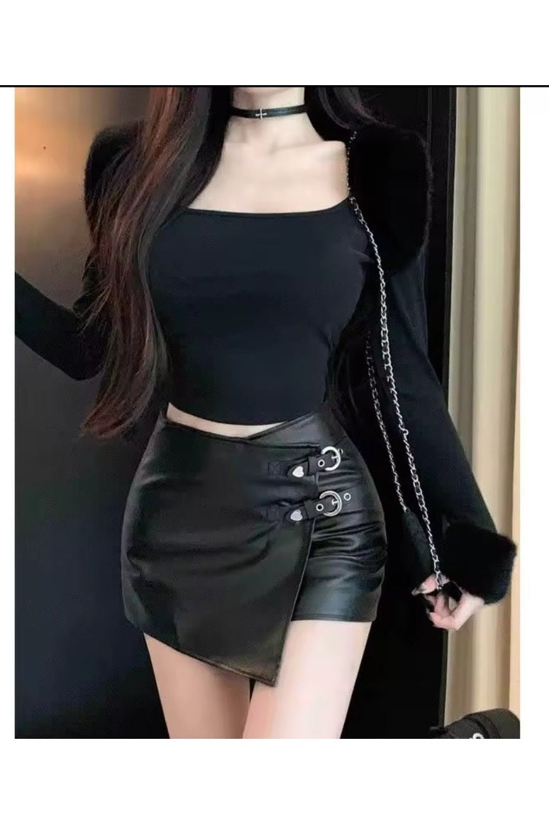 Sexy Irregular A-Shape High Waist PU Leather Hip Mini Skirt - GLITCH-BELLE