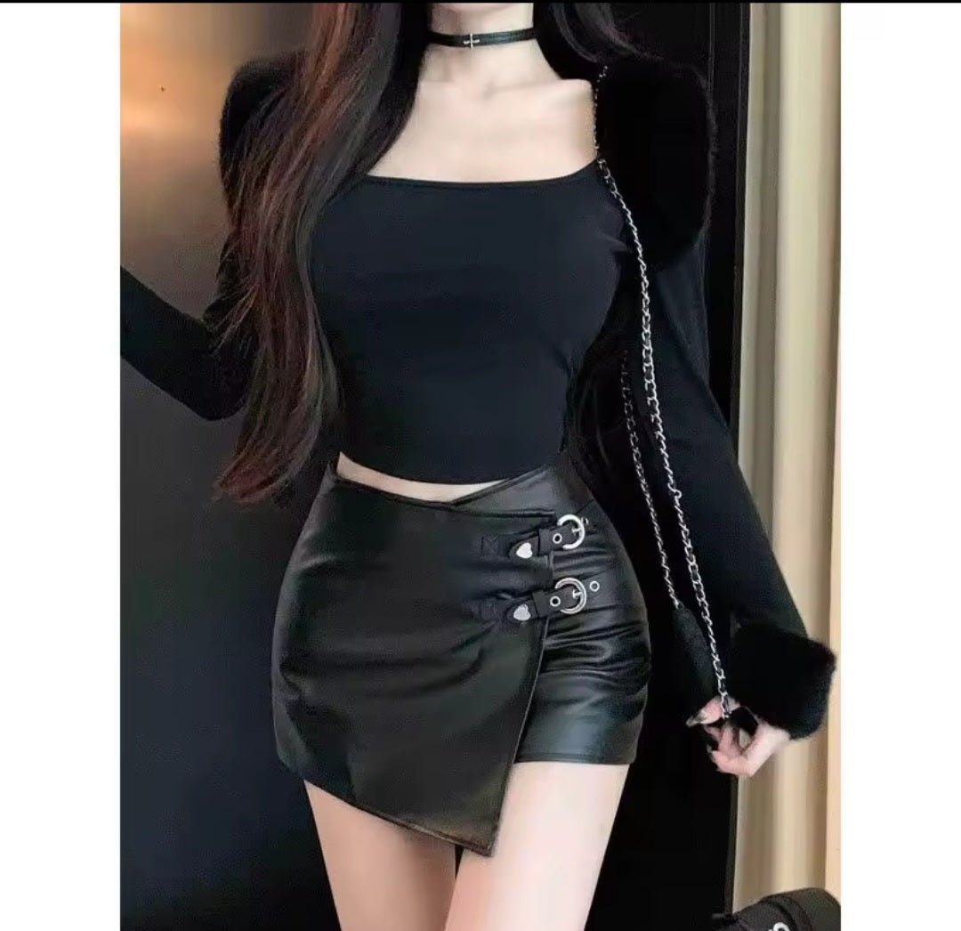 Sexy Irregular A - Shape High Waist PU Leather Hip Mini Skirt - GLITCH - BELLE