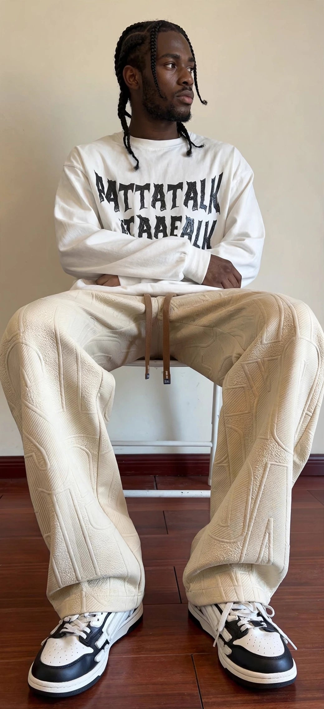 Men's Straight Leg Jacquard Trousers – Elastic Waist Casual Pants