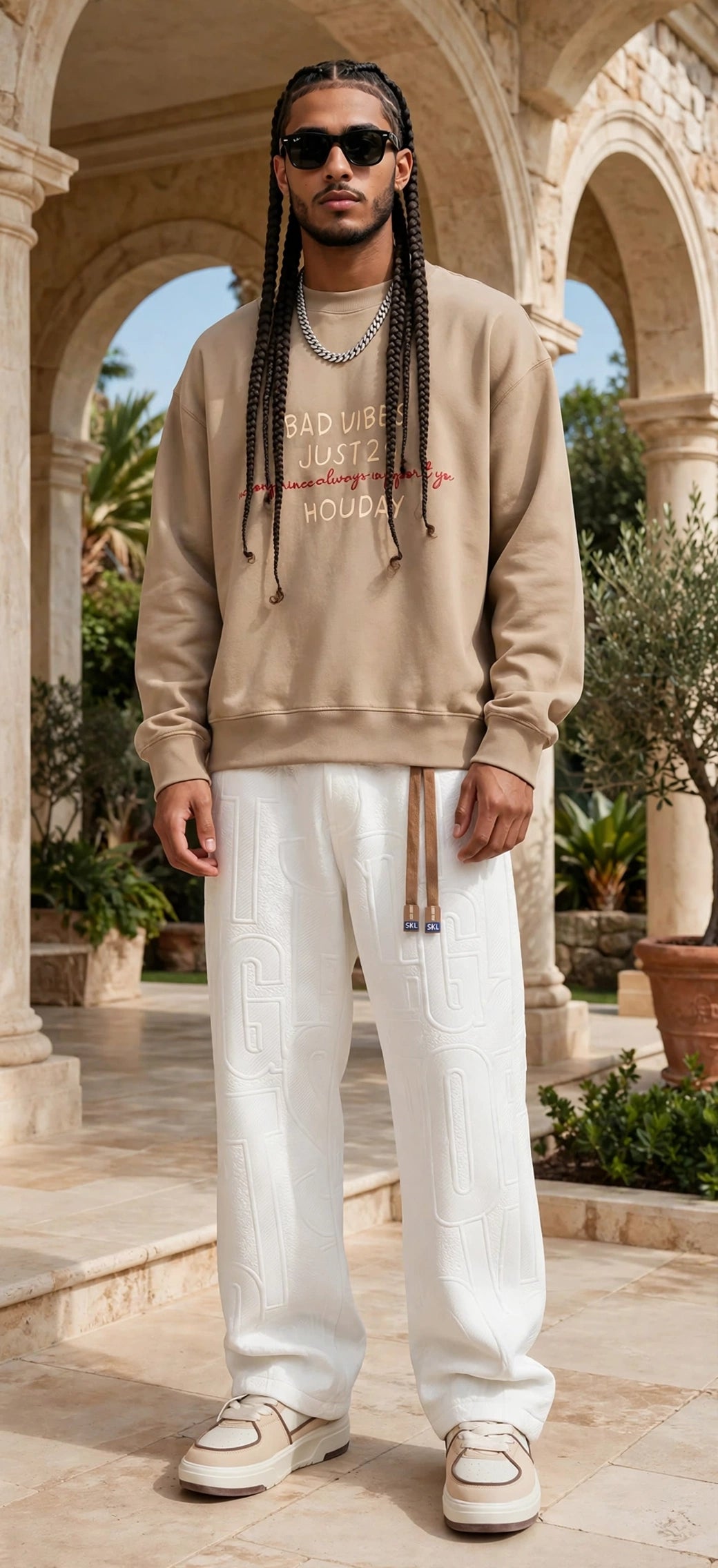Men's Straight Leg Jacquard Trousers – Elastic Waist Casual Pants