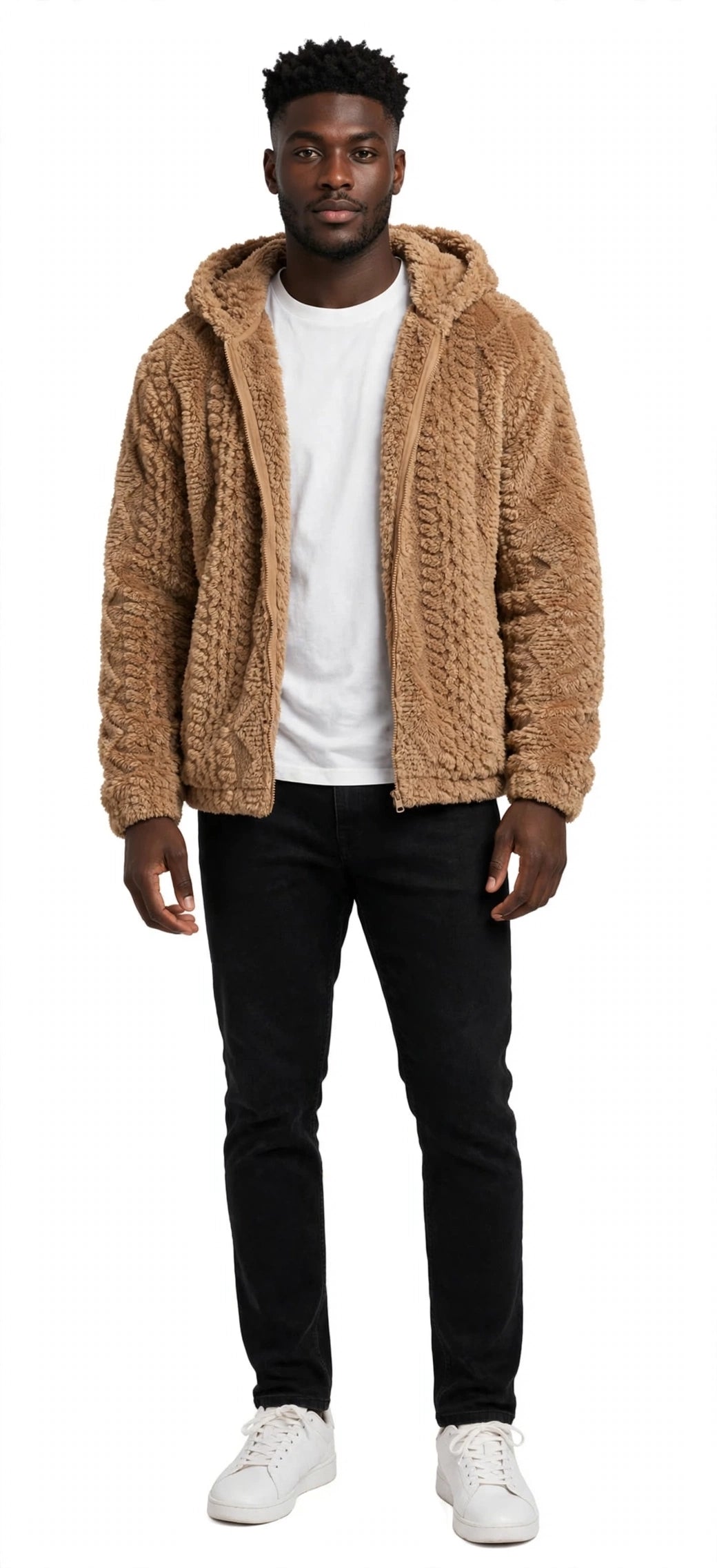Jacquard Plush Zip-Up Hoodie Cardigan – Men's