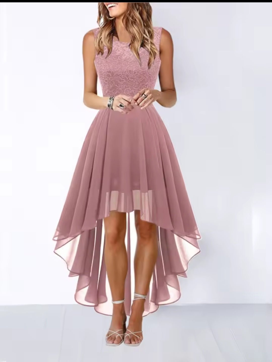 Elegant High - Waisted Chiffon High - Low Dress - Wedding Guest Formal - GLITCH - BELLE