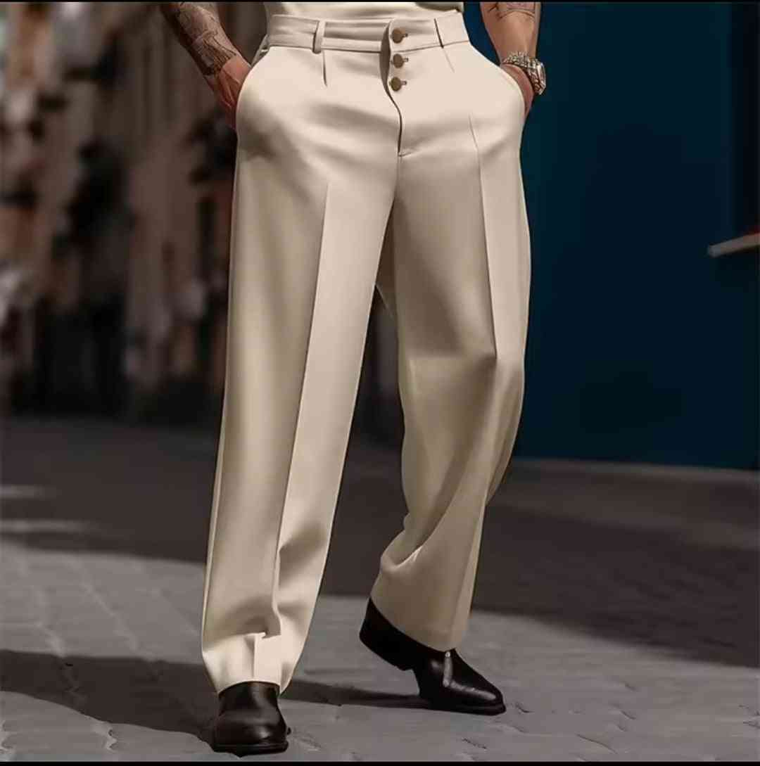 Men's Formal Straight - Leg Dress Pants – Three - Button Solid Trousers - GLITCH - BELLE