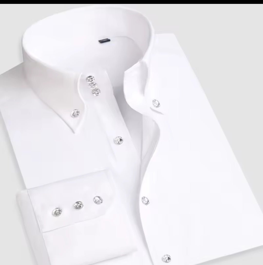 Men's Button - Down Dress Shirt Slim Fit | Formal Business Long Sleeve - GLITCH - BELLE