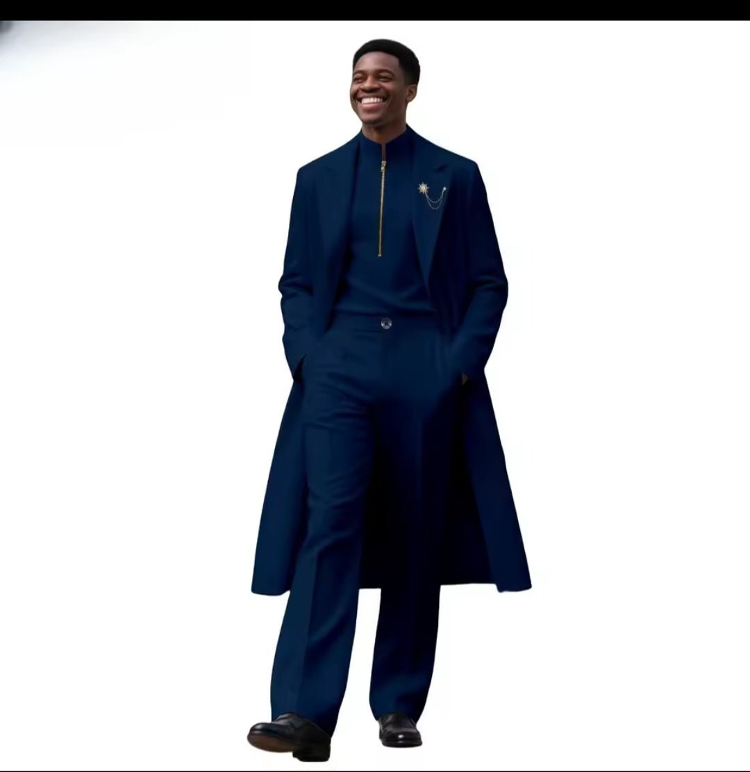 Men's African 3 - Piece Dashiki Set – Brooch Coat, Zip Shirt & Trousers | Formal Wedding Wear - GLITCH - BELLE