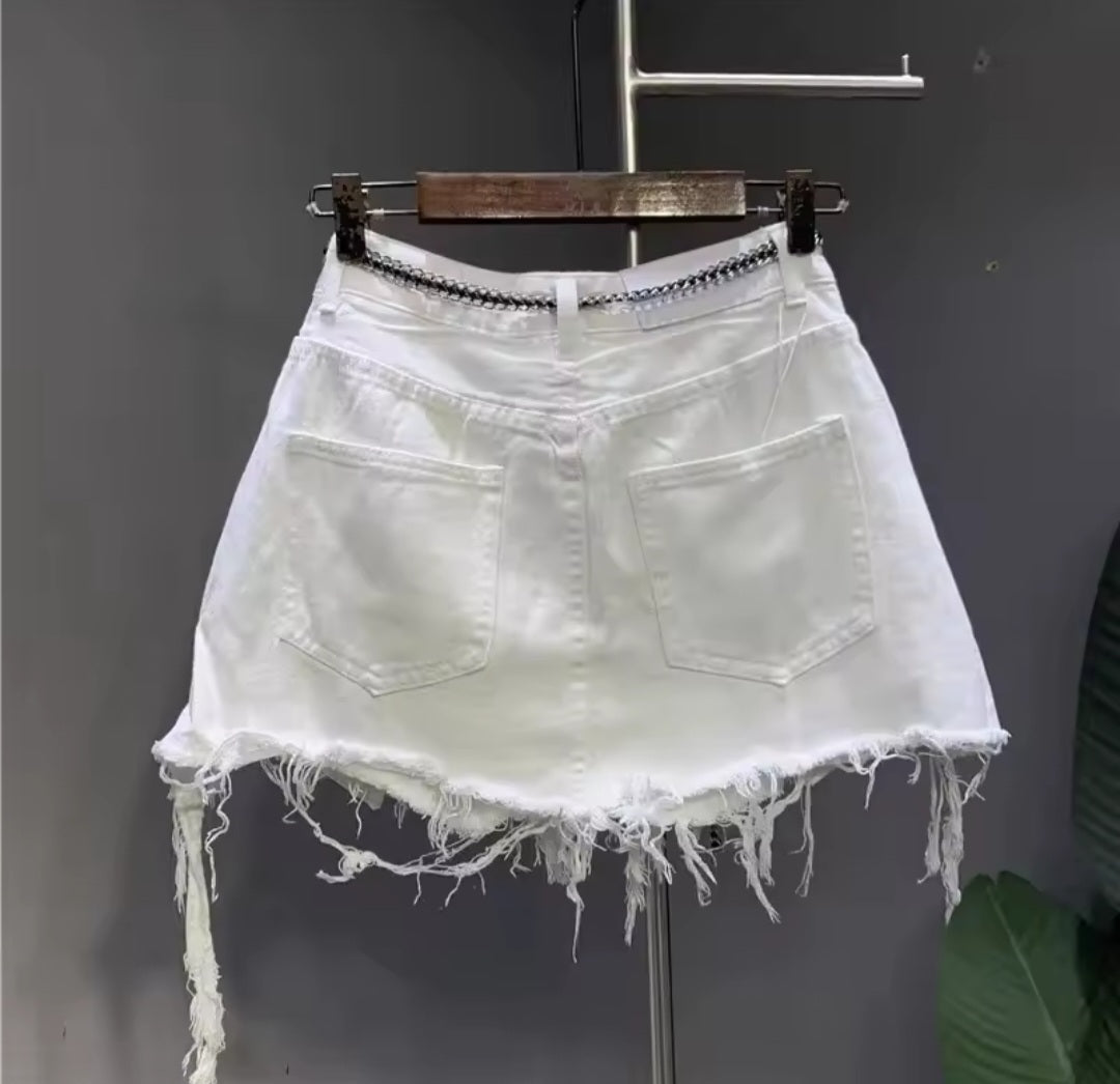 Korean Raw Irregular Denim Mini Skirt - GLITCH - BELLE