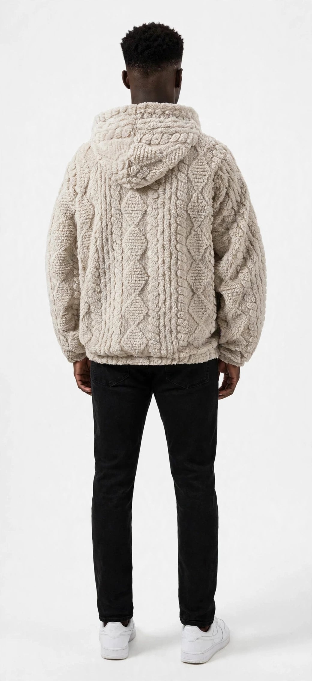 Jacquard Plush Zip-Up Hoodie Cardigan – Men's