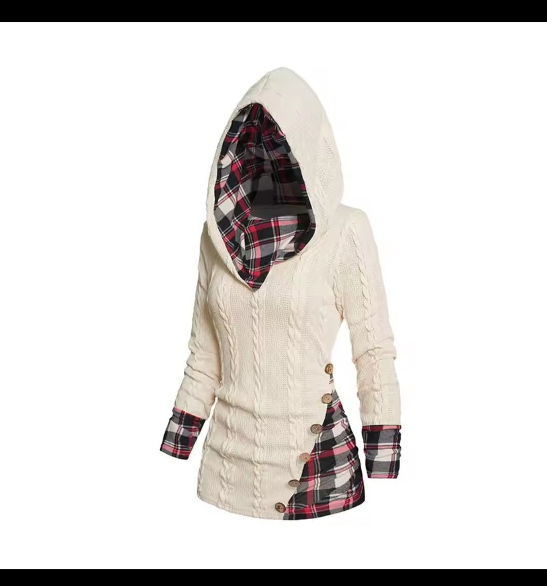 Twisted Cable Knit Plaid Hooded Pullover Sweater – Women's Casual Long Sleeve Top - GLITCH - BELLE