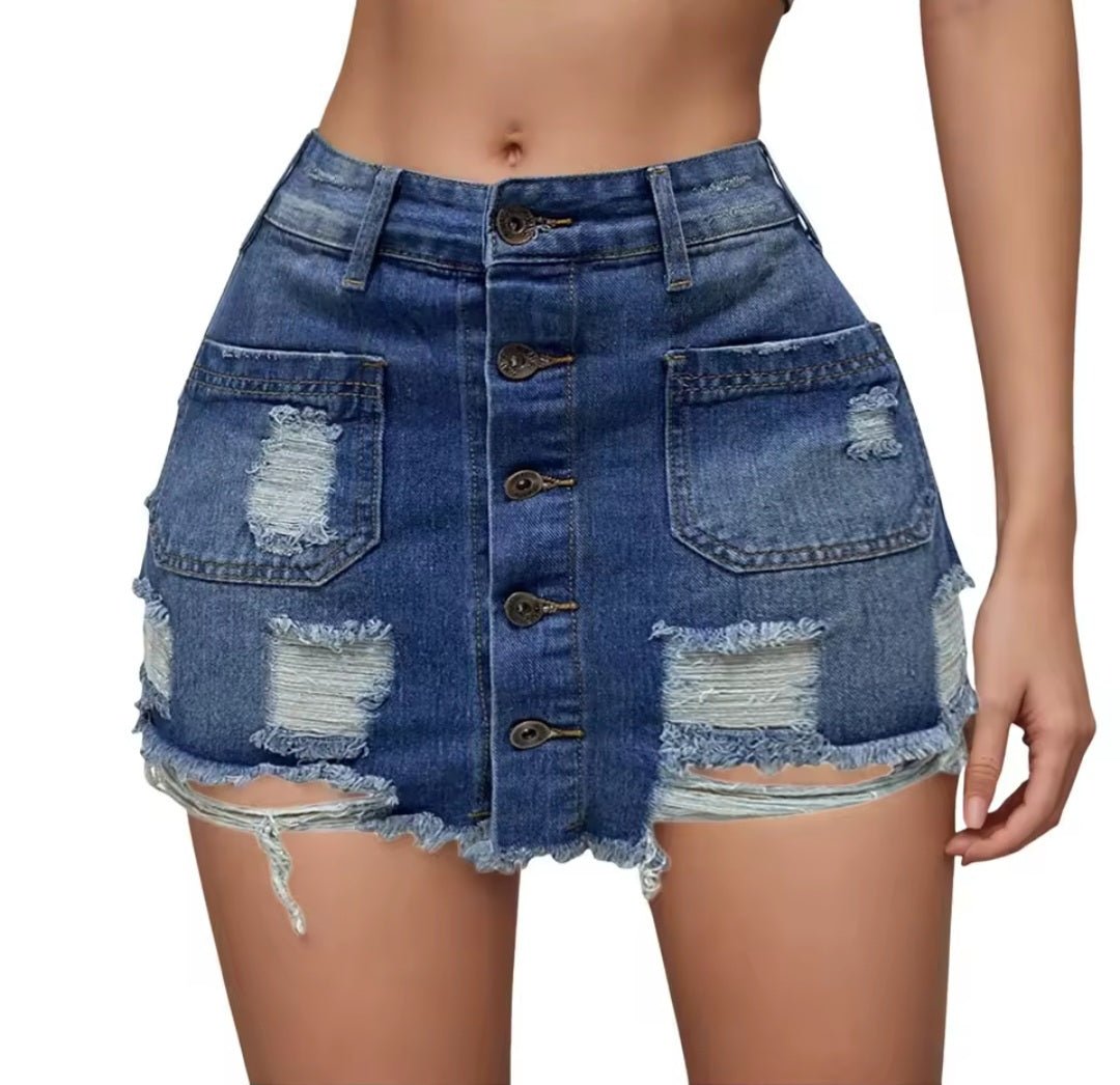 Women's Ripped Bodycon Denim Mini Skirt - GLITCH - BELLE