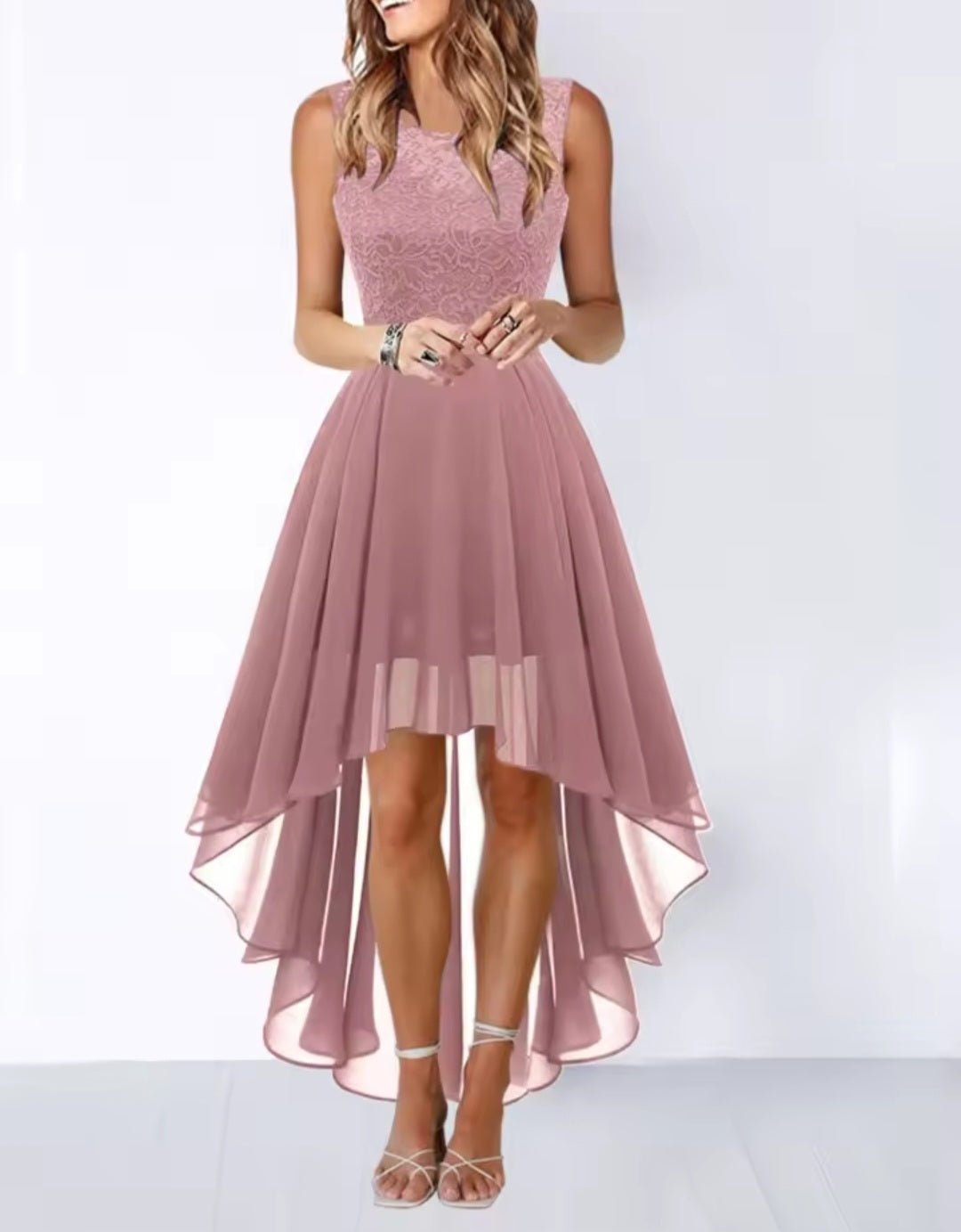 Elegant High - Waisted Chiffon High - Low Dress - Wedding Guest Formal - GLITCH - BELLE
