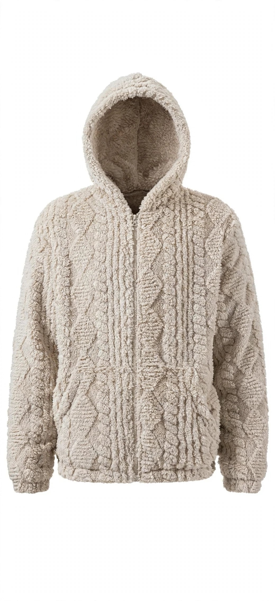 Jacquard Plush Zip-Up Hoodie Cardigan – Men's