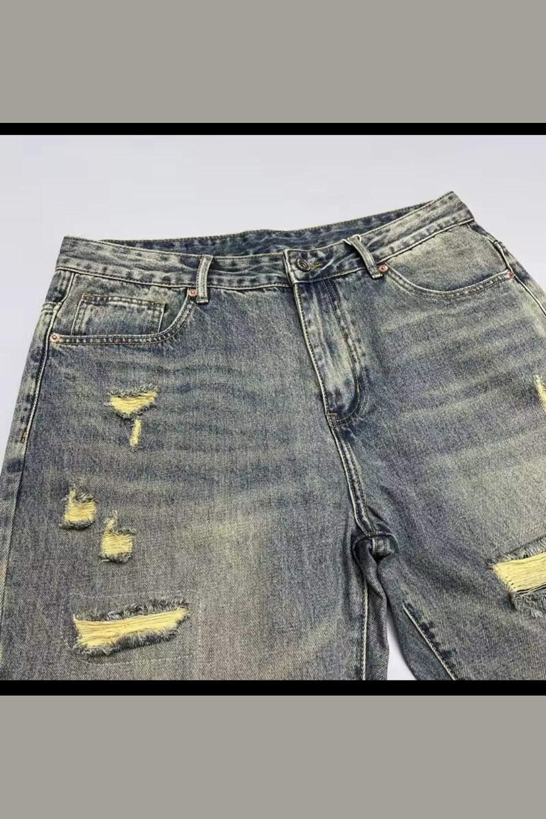 Washed Retro Distressed Patched Jeans – Men's Loose High Street Pants - GLITCH-BELLE