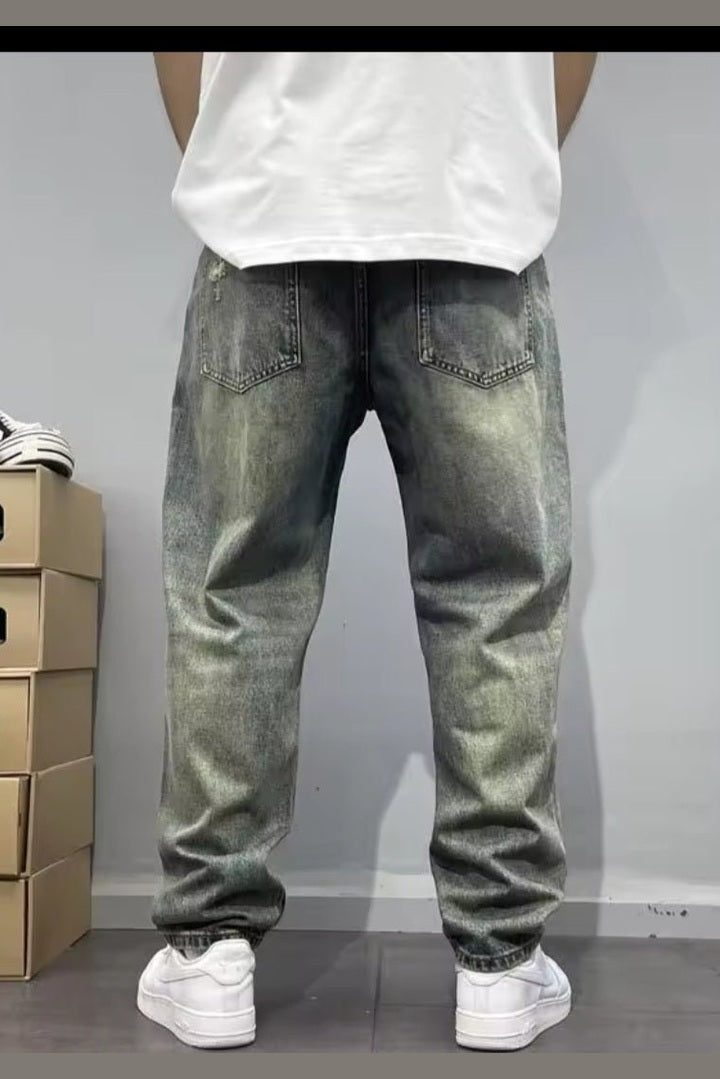 Washed Retro Distressed Patched Jeans – Men's Loose High Street Pants - GLITCH-BELLE