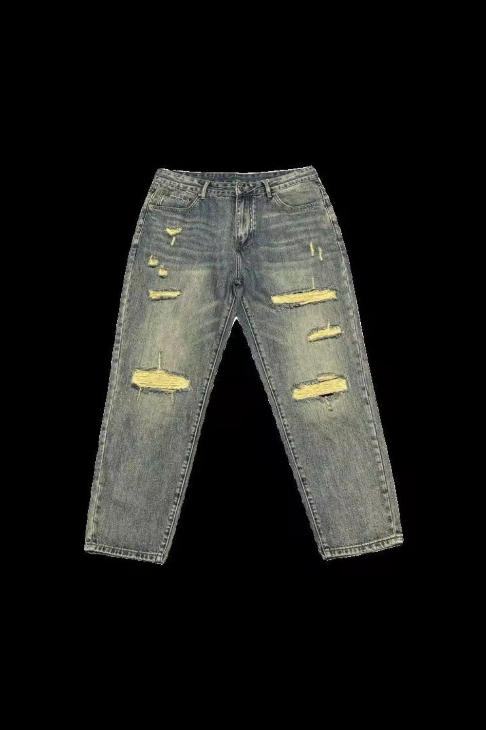 Washed Retro Distressed Patched Jeans – Men's Loose High Street Pants - GLITCH-BELLE