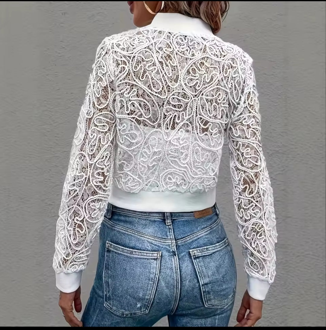 White Lace Zipper Cardigan Jacket - GLITCH - BELLE